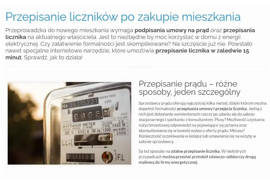 przepisanie liczników media nowe mieszkanie