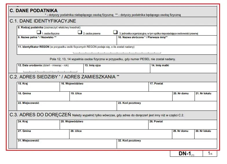 formularze podatku od nieruchomości IN-1 DN-1